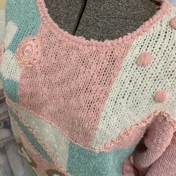 Abstract Color block Crotched Knit Long Sleeve Sweater Woman’s Size Medium nwot - Picture 2 of 10